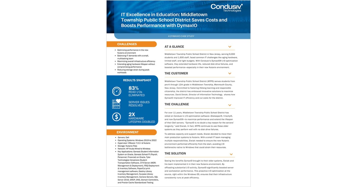 IT Excellence in Education: Middletown Township Public School District Saves Costs and Boosts Performance with DymaxIO